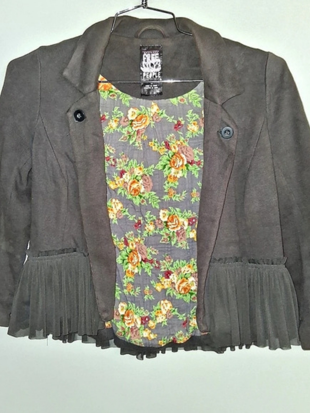 Free People Ruffles Romance Jacket Gray & Green